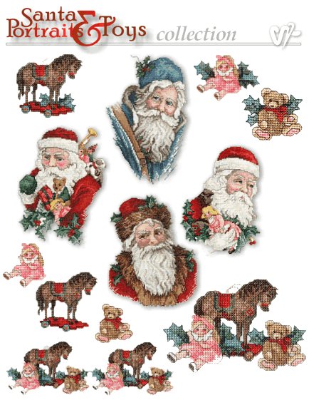 Santa Portrait and Toys Embroidery Designs on CD from the Vermillion Stitchery 70300