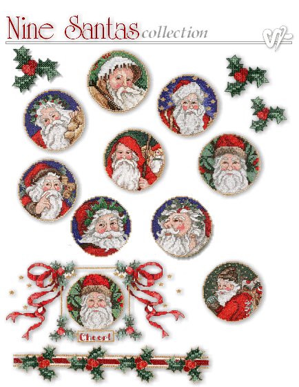 Nine Santas Embroidery Designs on CD from the Vermillion Stitchery 70100