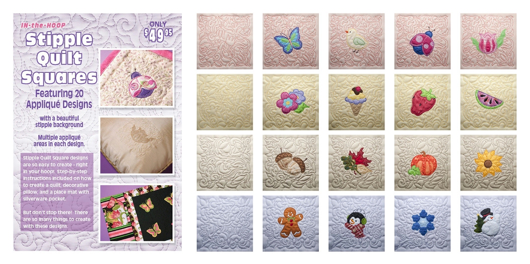 Stipple Quilt Squares Embroidery Designs by Dakota Collectibles on a CD-ROM 970484