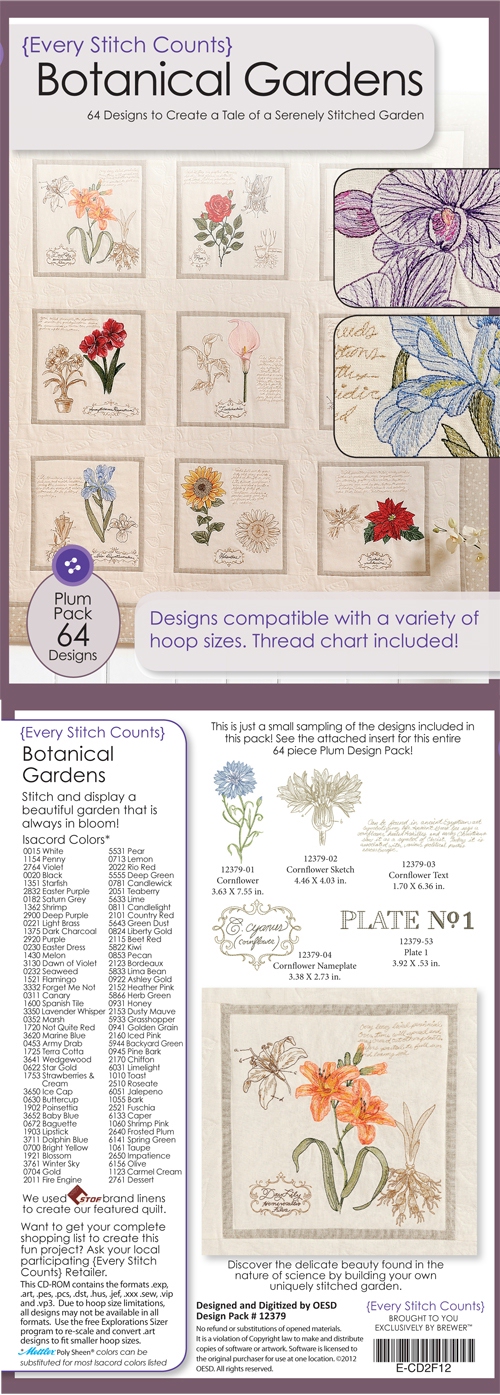 Botanical Gardens Embroidery Designs on CD-ROM by Every Stitch Counts - CLOSEOUT