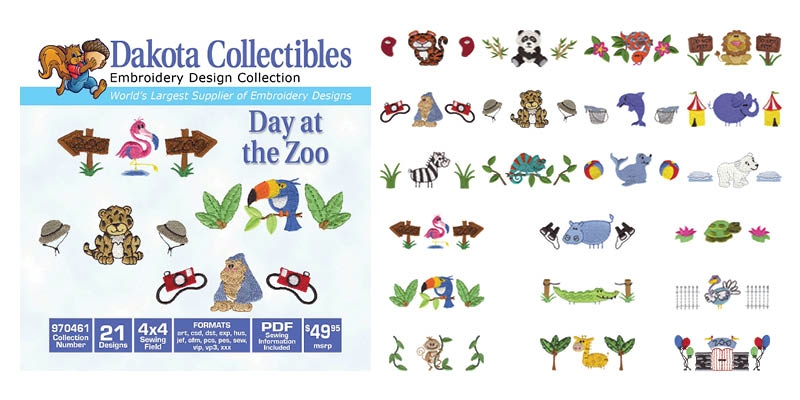 Day at the Zoo Collection Embroidery Designs by Dakota Collectibles on a CD-ROM 970461