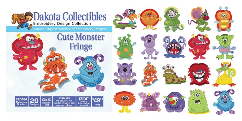 Cute Monster Fringe Collection Embroidery Designs by Dakota Collectibles on a CD-ROM 970464