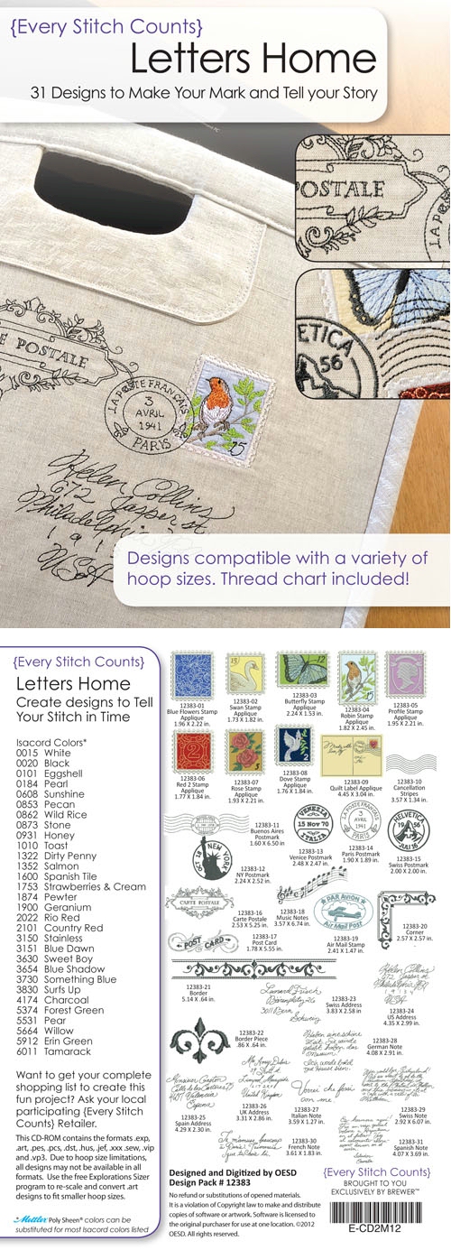 Letters Home Embroidery Designs on CD-ROM by Every Stitch Counts