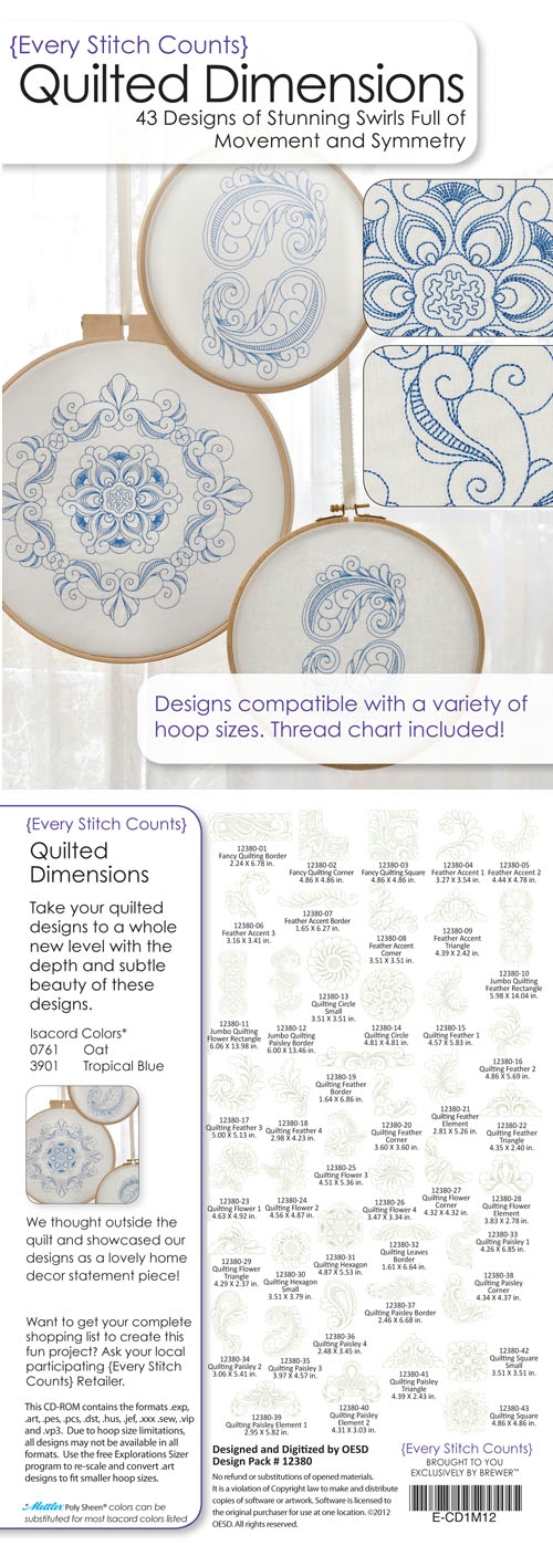 Quilted Dimensions Embroidery Designs on CD-ROM by Every Stitch Counts