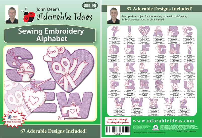 Sewing Embroidery Embroidery Designs by John Deer's Adorable Ideas - Multi-Format CD-ROM AISEA