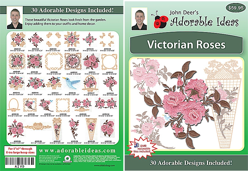 Victorian Roses Embroidery Designs by John Deer's Adorable Ideas - Multi-Format CD-ROM AIVD