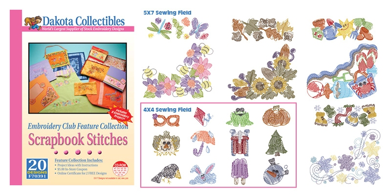 Scrapbook Stitches Embroidery Designs by Dakota Collectibles on Multi-Format CD-ROM F70391