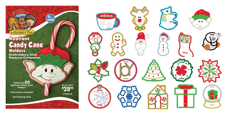 Applique Candy Cane Holders In The Hoop Embroidery Designs by Dakota Collectibles on Multi-Format CD-ROM F70473