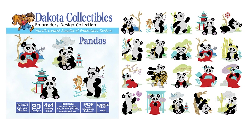 Cute Pandas Embroidery Designs by Dakota Collectibles on a CD-ROM 970471