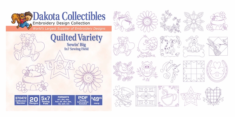 Quilted Variety:  Sewin' Big 5x7 Sewing Field Embroidery Designs by Dakota Collectibles on a CD-ROM 970472