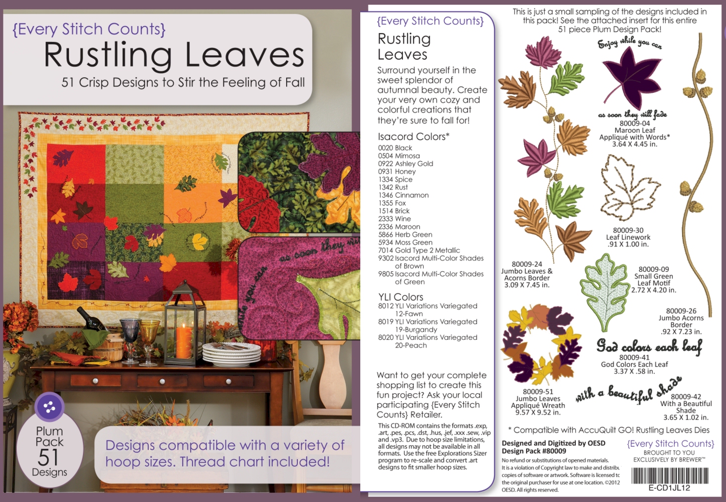 Rustling Leaves Embroidery Designs on CD-ROM by Every Stitch Counts CLOSEOUT