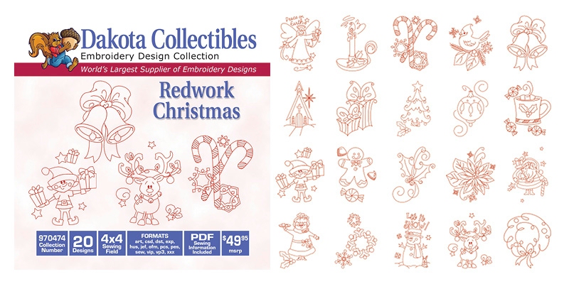Redwork Christmas Embroidery Designs by Dakota Collectibles on a CD-ROM 970474