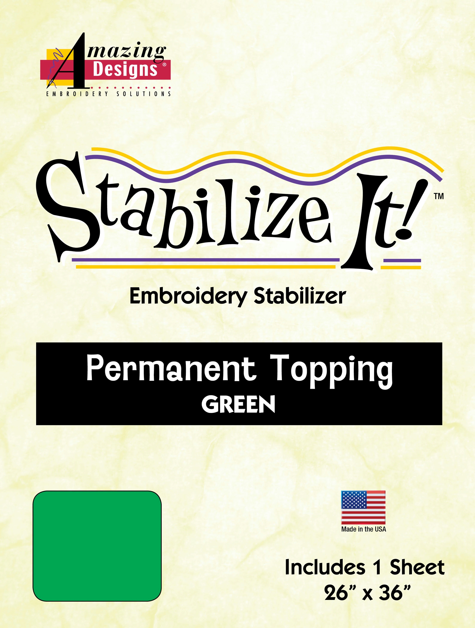 Stabilize It 26in x 36in Sheet Permanent Embroidery Topping - GREEN