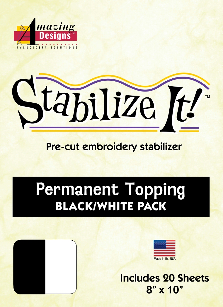 Stabilize It Permanent Embroidery Topping - 40 - 8in x 10in Sheet BLACK/WHITE PACK