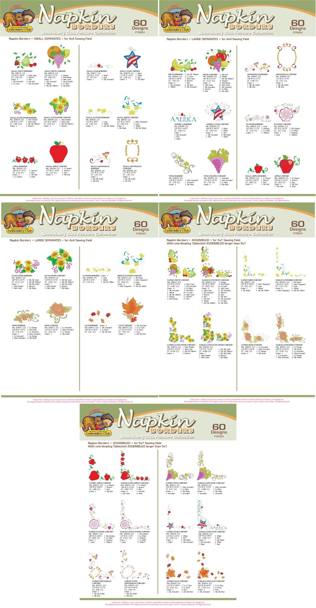 Napkin Borders Embroidery Designs by Dakota Collectibles on Multi-Format CD-ROM F70504