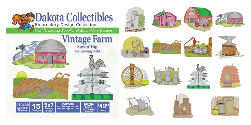 Vintage Farm Embroidery Designs by Dakota Collectibles on a CD-ROM 970488