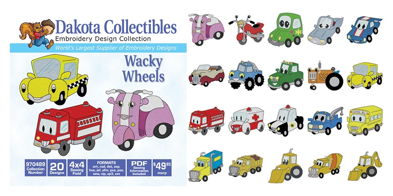 Wacky Wheels Embroidery Designs by Dakota Collectibles on a CD-ROM 970489