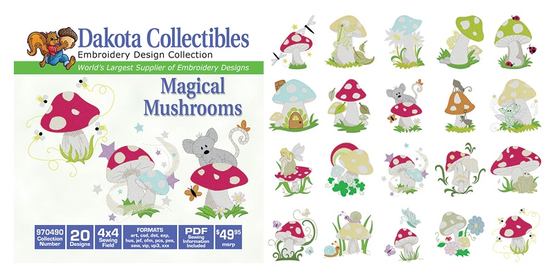 Magical Mushrooms Embroidery Designs by Dakota Collectibles on a CD-ROM 970490