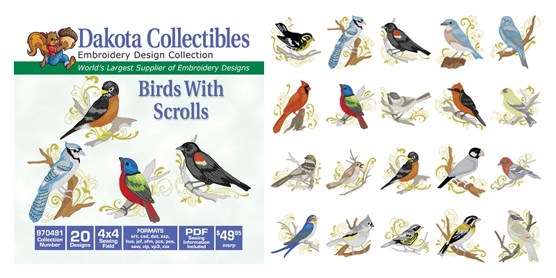 Birds With Scrolls Embroidery Designs by Dakota Collectibles on a CD-ROM 970491