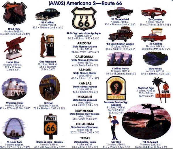 Route 66 Embroidery Designs on CD