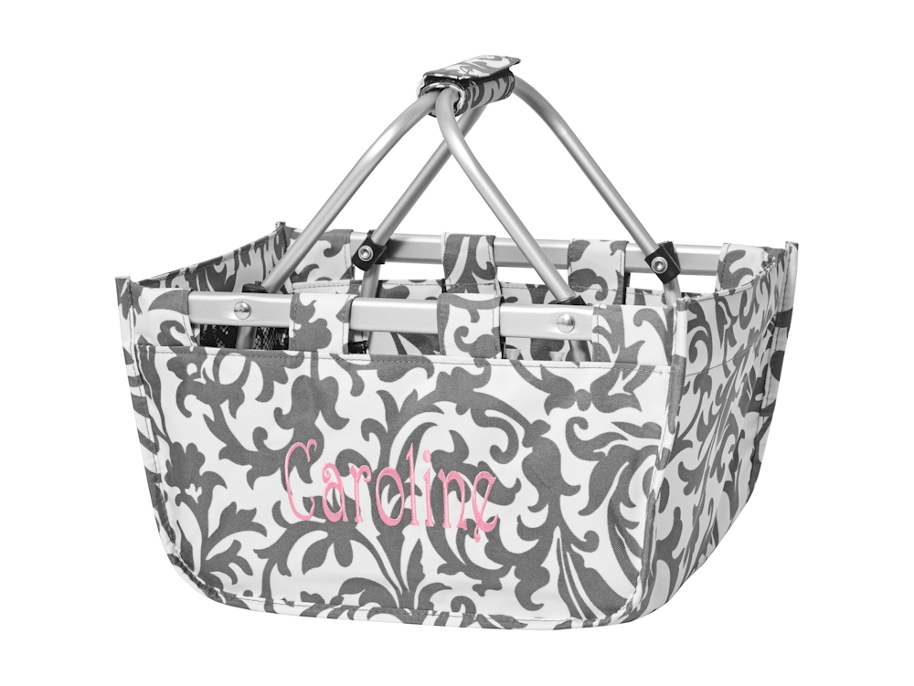 Mini Foldable Market Tote Embroidery Blanks - GREY FLORAL - CLOSEOUT