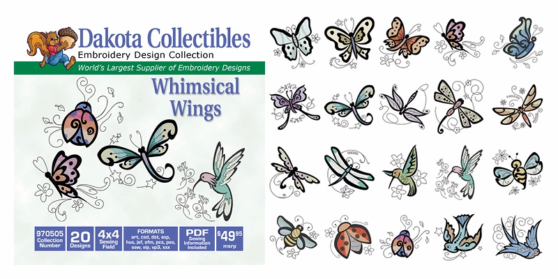 Whimsical Wings Embroidery Designs by Dakota Collectibles on a CD-ROM 970505
