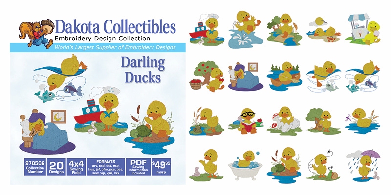 Darling Ducks Embroidery Designs by Dakota Collectibles on a CD-ROM 970506
