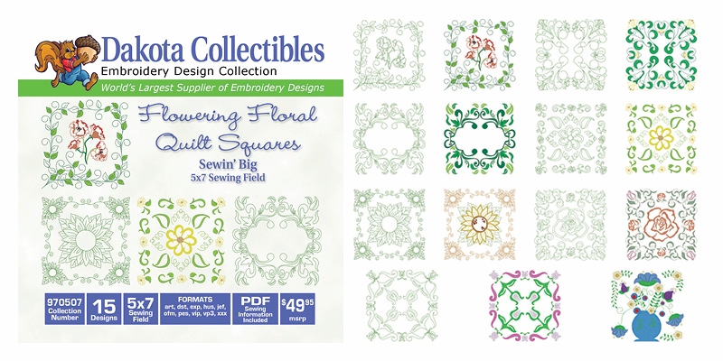 Flowering Floral Quilt Squares Embroidery Designs by Dakota Collectibles on a CD-ROM 970507