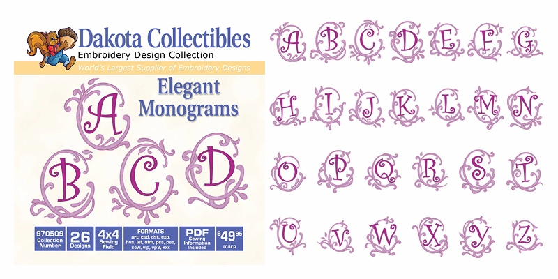 Elegant Monograms Embroidery Designs by Dakota Collectibles on a CD-ROM 970509
