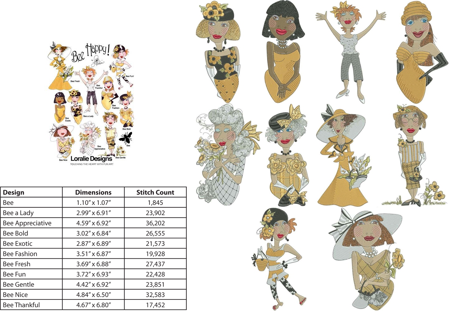 Bee Happy by Loralie Designs Embroidery Designs on a Multi-Format CD-ROM 630-118