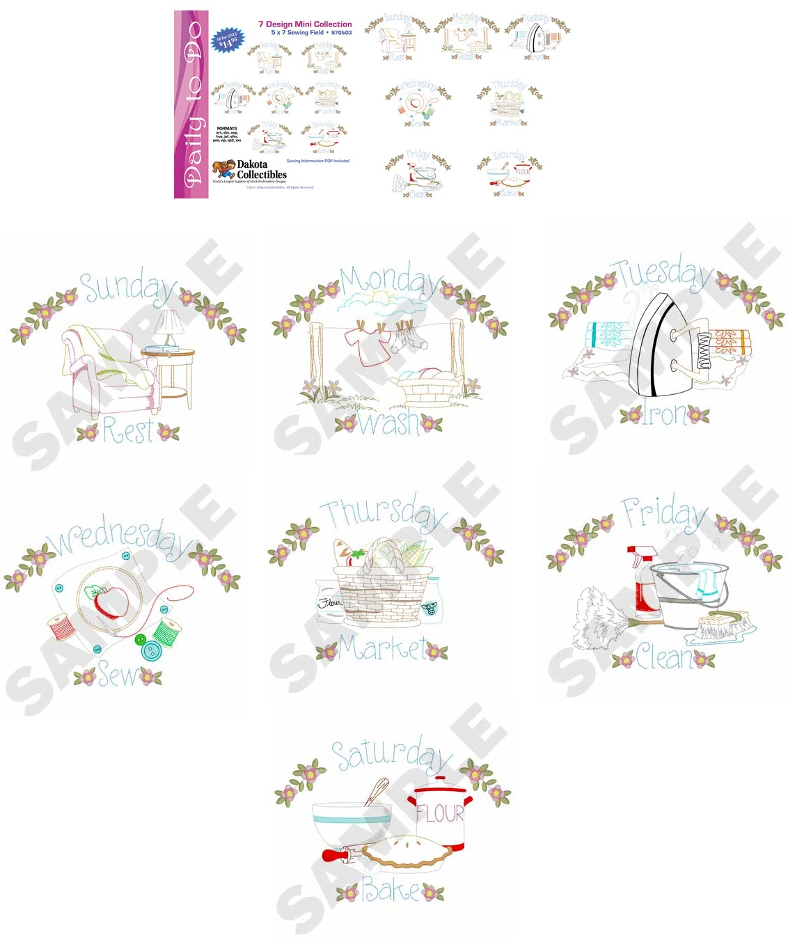Daily To Do Mini Collection of Embroidery Designs by Dakota Collectibles on a CD-ROM 970503