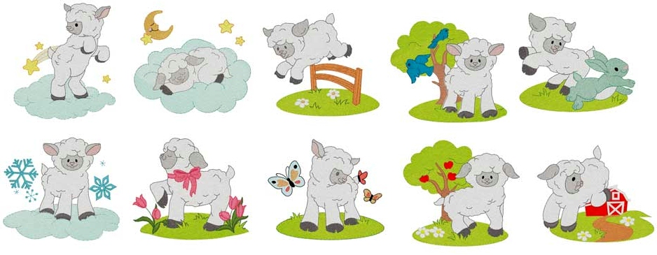 Playful Lambs Mini Collection of Embroidery Designs by Dakota Collectibles on a CD-ROM 970531