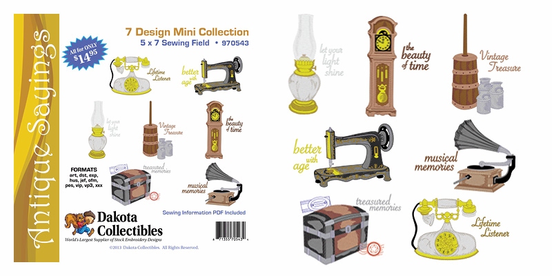 Antique Sayings Mini Collection of Embroidery Designs by Dakota Collectibles on a CD-ROM 970543