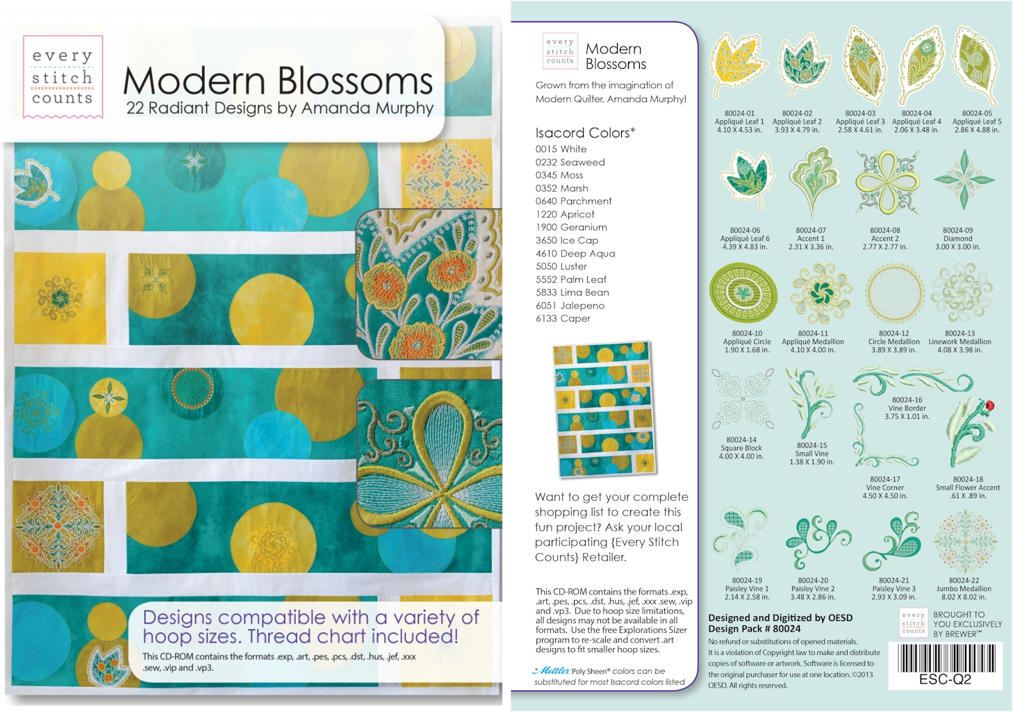 Modern Blossoms Embroidery Designs on CD-ROM by Every Stitch Counts