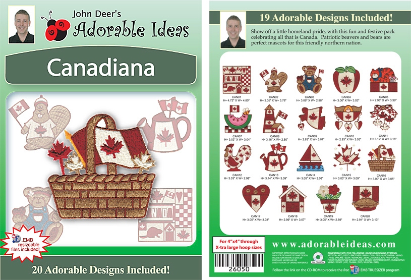 Canadiana Embroidery Designs by John Deer's Adorable Ideas - Multi-Format CD-ROM