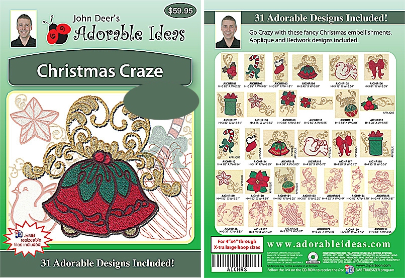 Christmas Craze Embroidery Designs by John Deer's Adorable Ideas - Multi-Format CD-ROM