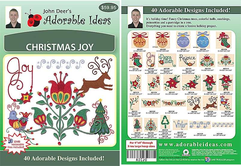 Christmas Joy Embroidery Designs by John Deer's Adorable Ideas - Multi-Format CD-ROM