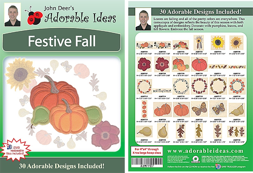 Festive Fall Embroidery Designs by John Deer's Adorable Ideas - Multi-Format CD-ROM
