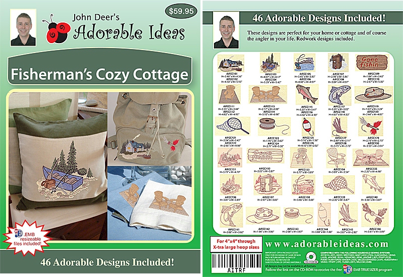 Fisherman's Cozy Cottage Embroidery Designs by John Deer's Adorable Ideas - Multi-Format CD-ROM