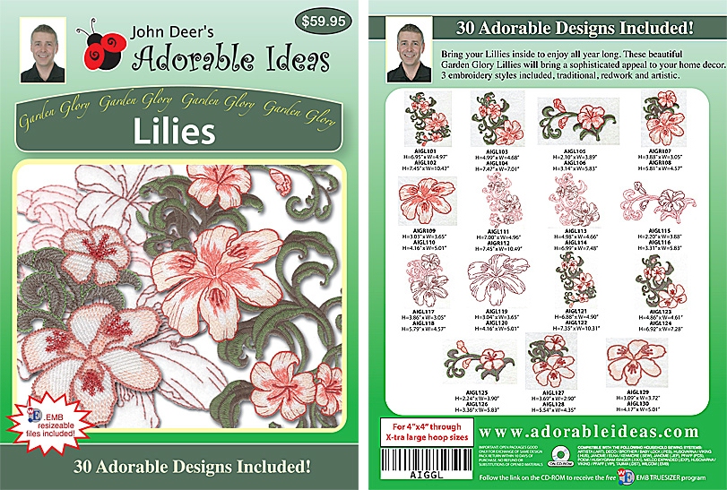 Garden Glory Lilies Embroidery Designs by John Deer's Adorable Ideas - Multi-Format CD-ROM