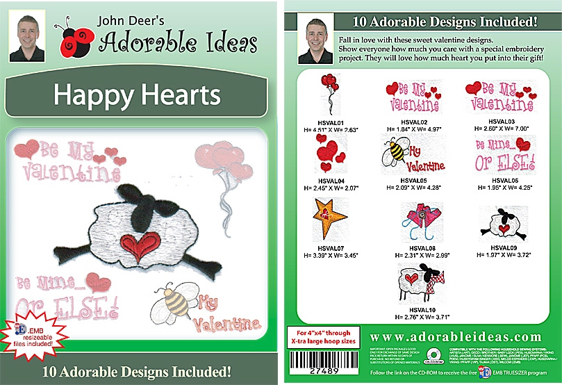 Happy Hearts Embroidery Designs by John Deer's Adorable Ideas - Multi-Format CD-ROM
