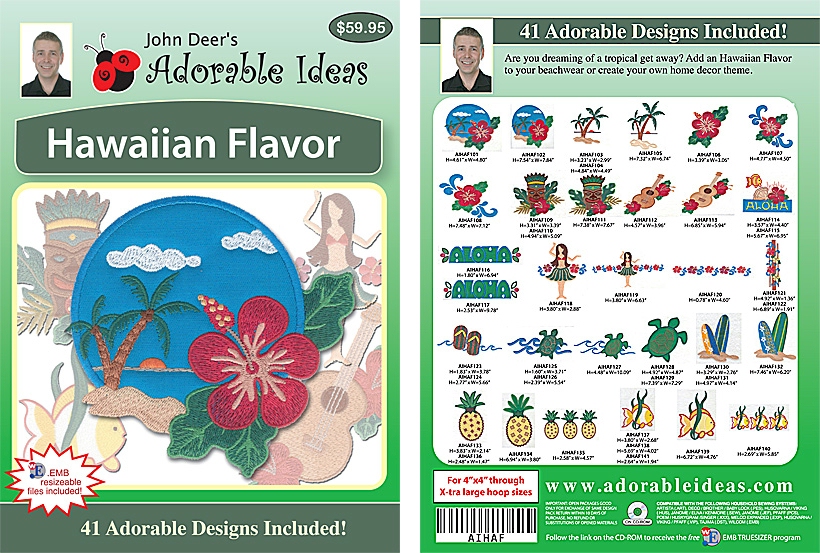 Hawaiian Flavor Embroidery Designs by John Deer's Adorable Ideas - Multi-Format CD-ROM