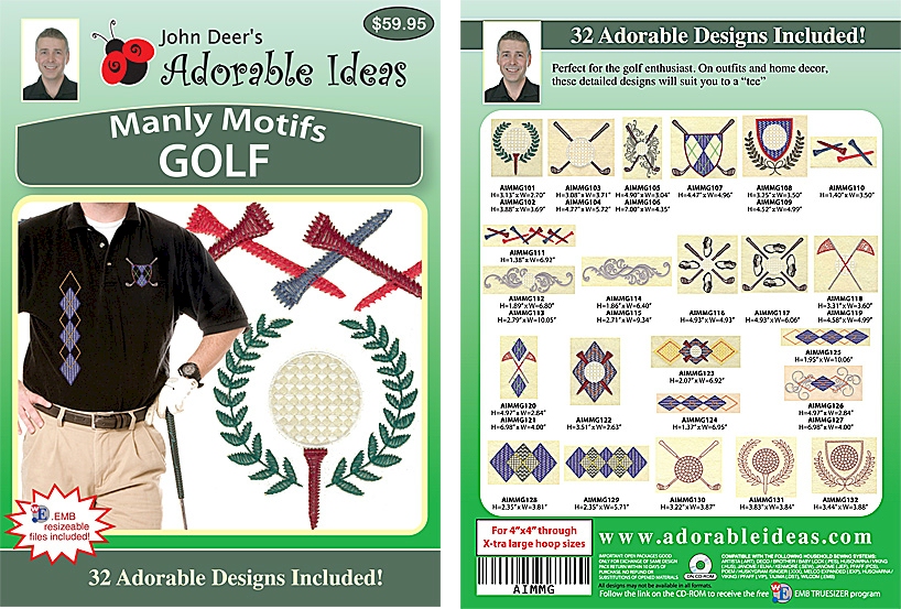 Manly Motifs Golf Embroidery Designs by John Deer's Adorable Ideas - Multi-Format CD-ROM