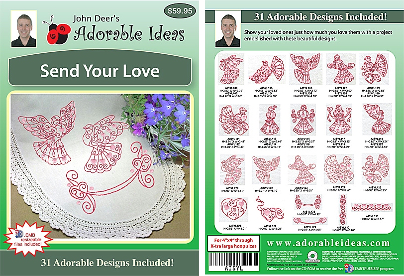 Send Your Love Embroidery Designs by John Deer's Adorable Ideas - Multi-Format CD-ROM
