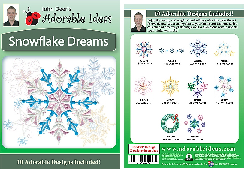Snowflake Dreams Embroidery Designs by John Deer's Adorable Ideas - Multi-Format CD-ROM