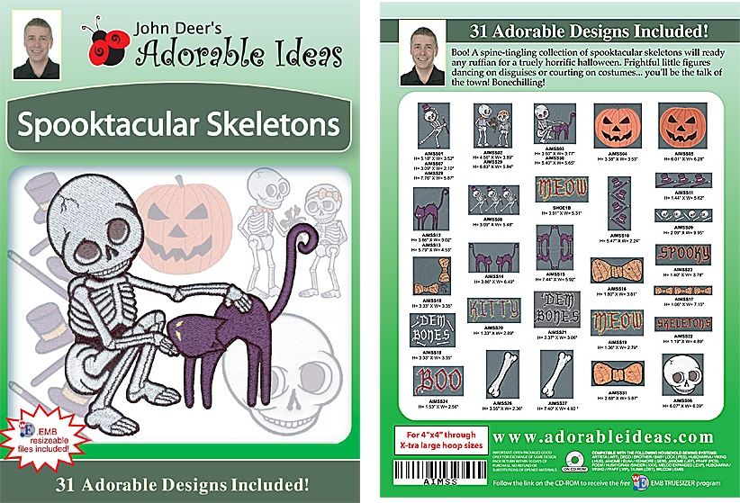 Spooktacular Skeletons Embroidery Designs by John Deer's Adorable Ideas - Multi-Format CD-ROM
