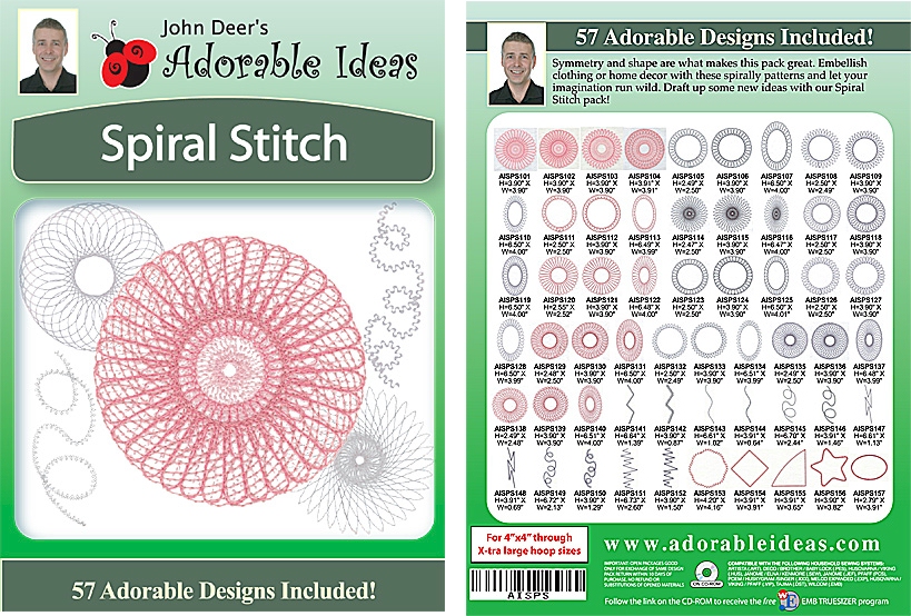 Spiral Stitch Embroidery Designs by John Deer's Adorable Ideas - Multi-Format CD-ROM