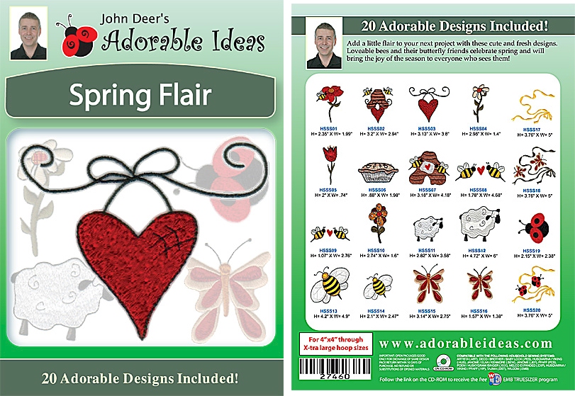 Spring Flair Embroidery Designs by John Deer's Adorable Ideas - Multi-Format CD-ROM