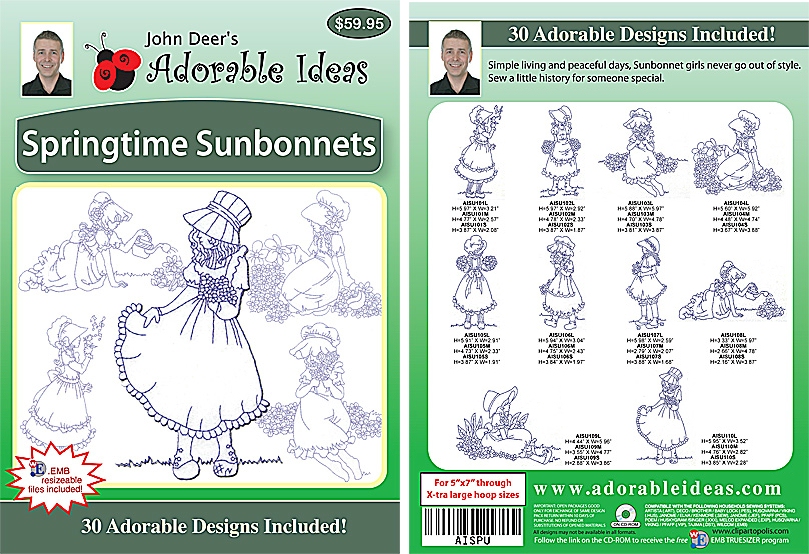 Springtime Sunbonnets Embroidery Designs by John Deer's Adorable Ideas - Multi-Format CD-ROM
