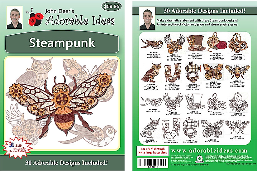 Steampunk Embroidery Designs by John Deer's Adorable Ideas - Multi-Format CD-ROM